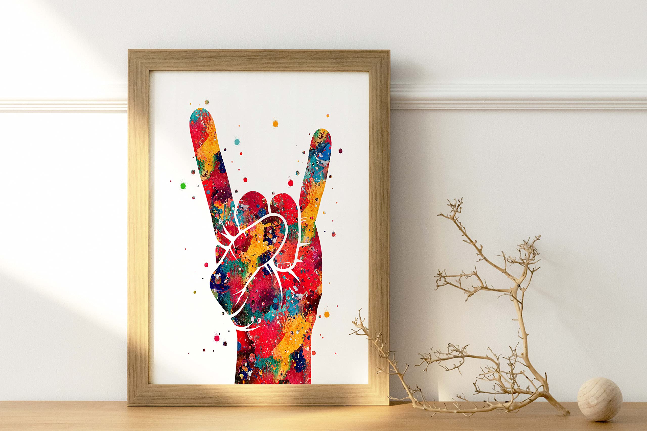 Amazon.com: Watercolor Rock On Hand Gesture Illustration Art Print